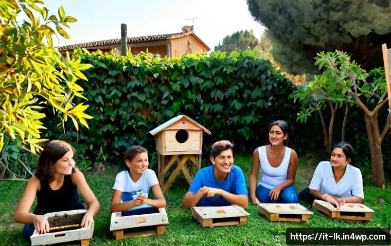 에코크리에이션을 통한 환경 교육의 필요성 - Photorealistic environmental education workshop in an Italian community garden, diverse group of mid...
